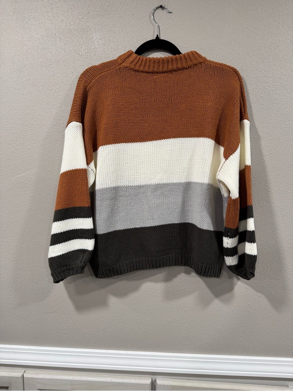Striped Crewneck Sweater in Rust, Cream & Gray - Picture 4 of 4